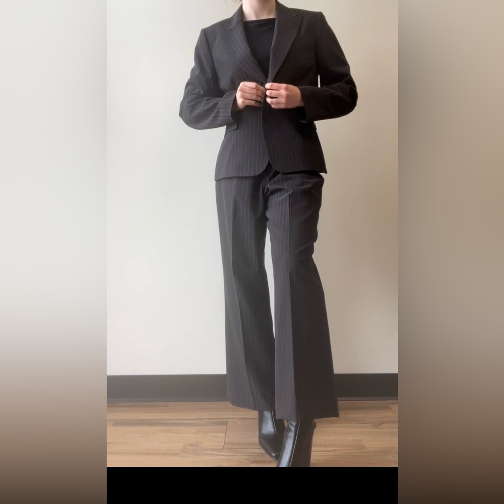 Tahari Black and Pink Pinstripe Women's Suit